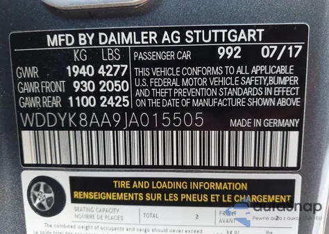 2018 Mercedes-Benz Amg Gt C z USA, uszkodzony, nr VIN WDDYK8AA9JA015505